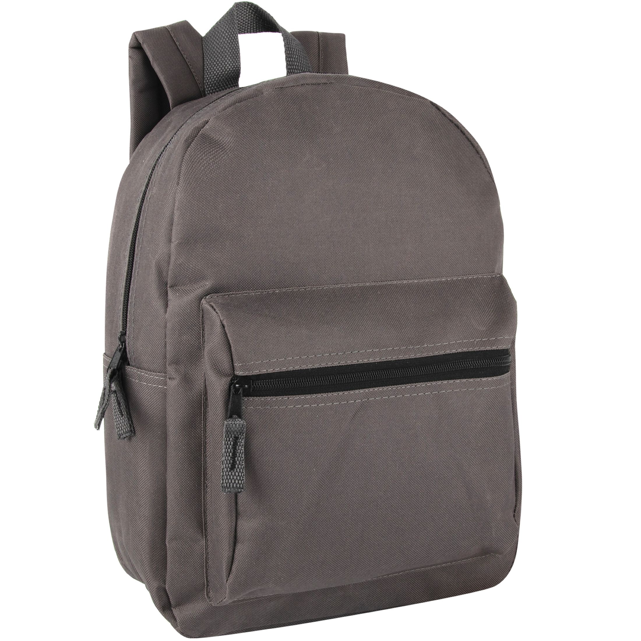 Trailmaker Unisex Solid Color Backpacks, 15 Inch with Front Zipper Pocket, Padded Shoulder Straps (24 Pack, 6 Classic Color Assortment)
