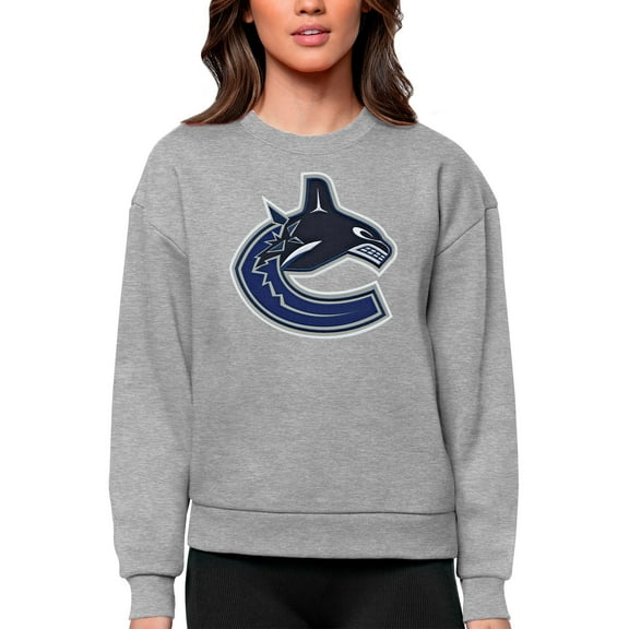 Women's Antigua Heather Gray Vancouver Canucks Primary Logo Team Logo Victory Crewneck Pullover Sweatshirt