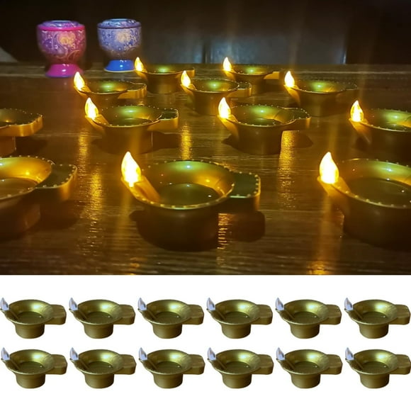 Big Sale! XIPYYKM 12 Pcs Lamp Decorations Gold Led Water Sense Lights Flameless Oil Lamp Shape Tea Lights Decorations for Home Indian Pooja Housewarming Gift Christmas Clearance Deals