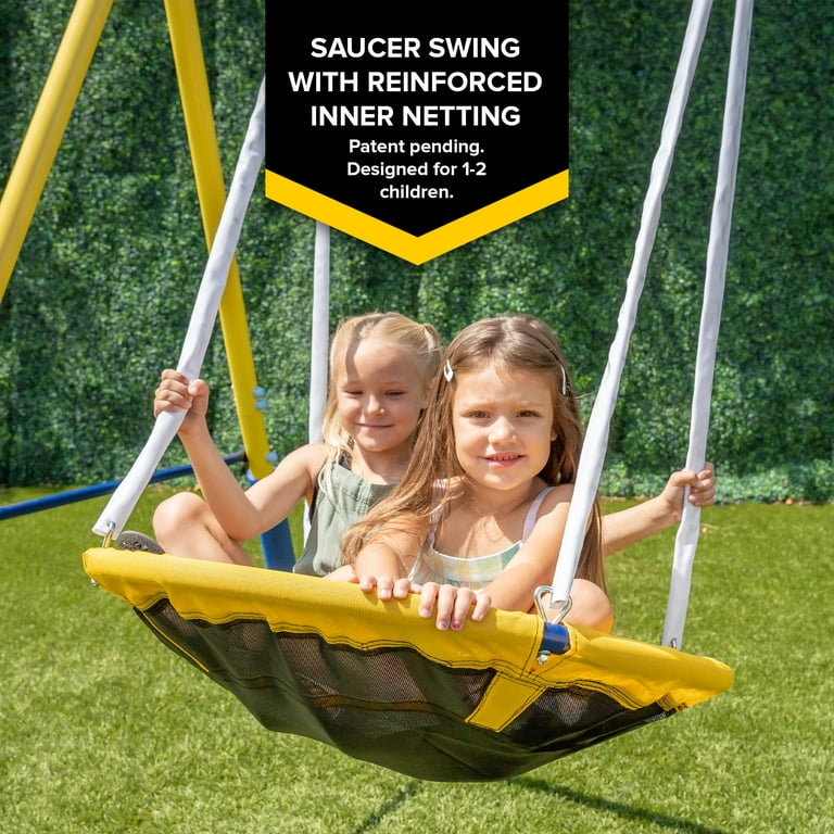 Sportspower Super Saucer Metal Swing Set with 2 Swings, Saucer Swing and a  1pc Heavy Duty Slide