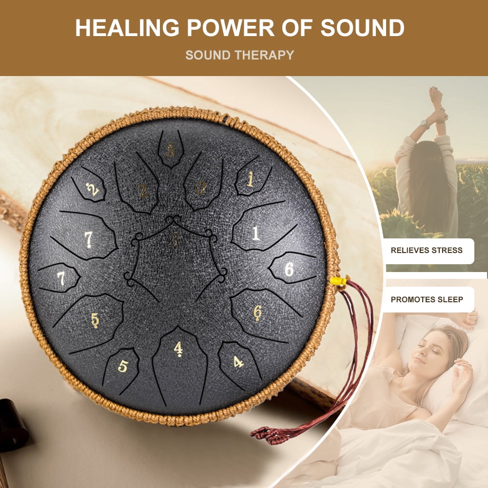 golytefs 12 Inch Percussion Musical Instrument with Handbag Drumsticks 15 Notes D Major Large Ethereal Drum Yoga Sound Healing Child Beginner Hand Drum
