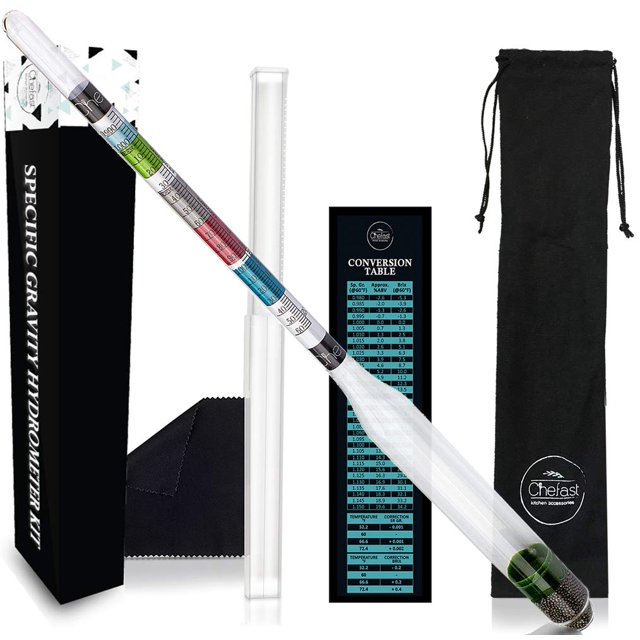 Chefast Triple-Scale Hydrometer for Wine, Beer, Mead and Kombucha - Combo Set of Triple-Scale Alcohol Hydrometer, Cleaning Cloth, and Storage Bag - ABV, Brix and Gravity Tester - Home Brewing Supplies