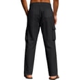 thumbnail image 5 of Mifsaly Linen Cargo Pants Men Summer Wide Leg Lightweight Summer Beach Trousers with Multi Pockets Elastic Waist Drawstring Breathable Cotton Tracksuit Bottoms XL, 5 of 5