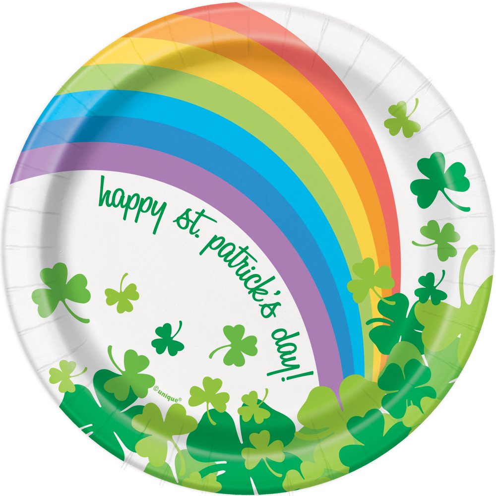 Rainbow Shamrock St. Patrick’s Day Paper Dessert Plates, 7in, 8ct