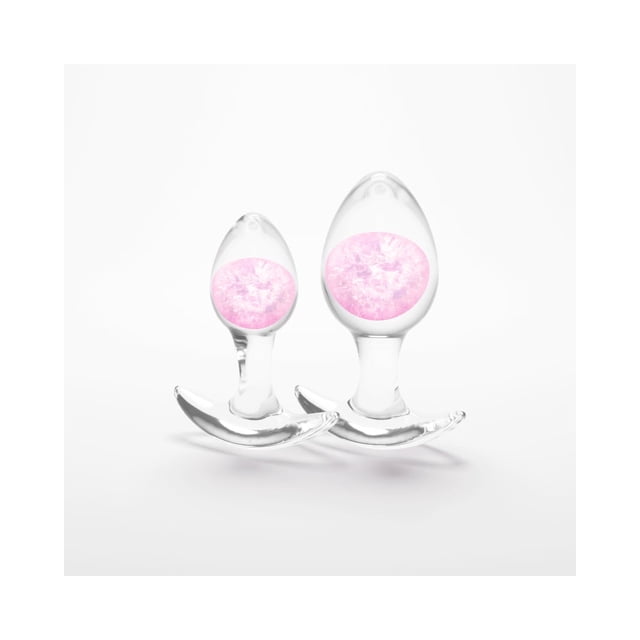 NS Novelties Cosmic Glams Silicone Glass Anal Plug Kit, 2 Piece Set, Pink