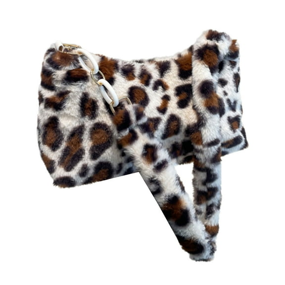 Women Dating Bag Leopards Print Shoulder Bag Top Handle Bag Plush Armpit Bag Autumn Winter Handbag Purse Underarm Bag