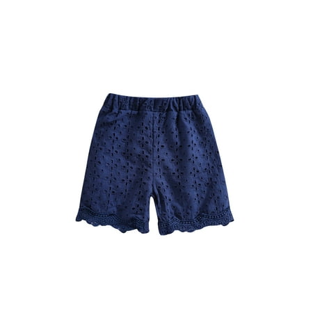 

Canrulo Newborn Baby Girls Lace Shorts Elastic Waist Floral Crochet Hollow Out Short Pants Casual Bottoms Navy Blue 12-18 Months