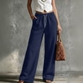 thumbnail image 2 of Women's Wide Leg Pants High Waisted Drawstring Elastic Waist Solid Color Loose Palazzo Lounge Pants with Pockets, 2 of 5
