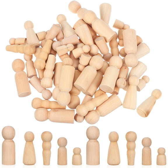 50 Pcs Wooden Peg Dolls Unfinished for DIY Painting and Graffiti