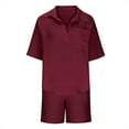 thumbnail image 3 of Womens Casual 2 Piece Outfits Cotton Linen Sets V Neck Oversized Shirt Shorts Pajama Lounge Beach Set Solid Casual Short Sleeve Top Set, 3 of 7