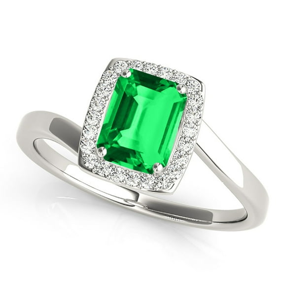 AoneJewelry 1.00 Carat Emerald Shape Created Emerald and Diamond Ring In 10K Solid Rose, White & Yellow Gold