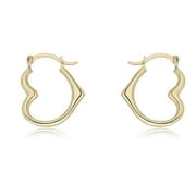 AVORA 10K Yellow Gold Open Heart Polished Hoop Earrings