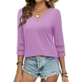 thumbnail image 2 of Olyvenn 3/4 Length Sleeve Womens Tops Dressy Casual Blouses for Women 2025 Trendy V Neck T Shirts Summer Clothes Purple XL, 2 of 8