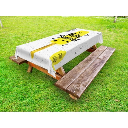 

Ice Cream Outdoor Tablecloth Hello Summer Phrase with Lemon Flavor Icon and Watercolor Splashes Print Decorative Washable Fabric Picnic Table Cloth 58 X 84 Inches Yellow Black White by Ambesonne