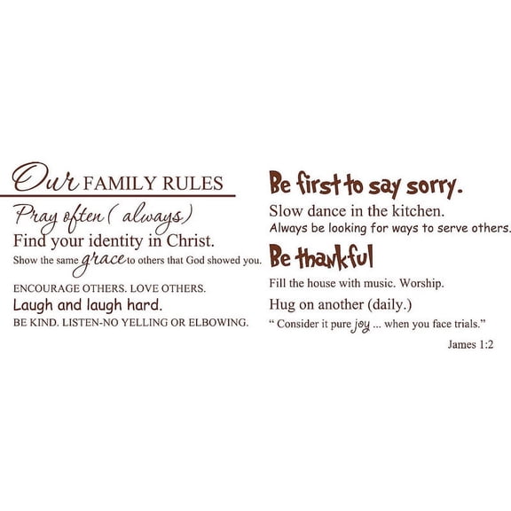 Brown 37" x 50" Our Family Rules... Vinyl wall art Inspirational quotes and saying home decor decal sticker