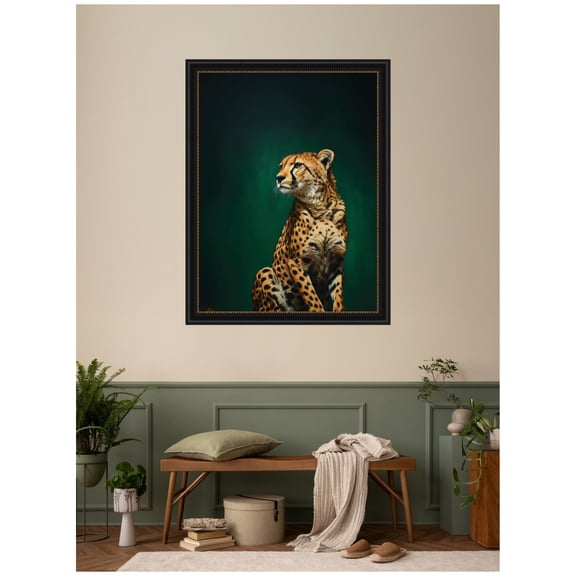 Kate and Laurel Framed Wall Art Print Twilight Emerald Green Leopard by The Creative Bunch Studio, 34 x 44, Manhattan Black Frame, Modern Contemporary, Animal Art for Wall Decor