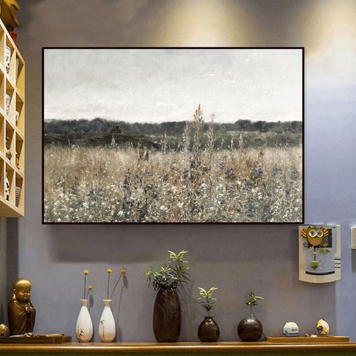 Meadow With Flowers Landscape Rustic Nature For Home Wall Art Living Room Bedroom And Bathroom Decor