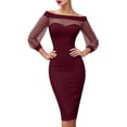 thumbnail image 2 of Ayolanni Crew Neck Fall Dresses Bodycon 3/4 Sleeve Mesh Solid Maxi Cocktail Dress Wedding Guest Elegant Party Sundress Red XXL, 2 of 5
