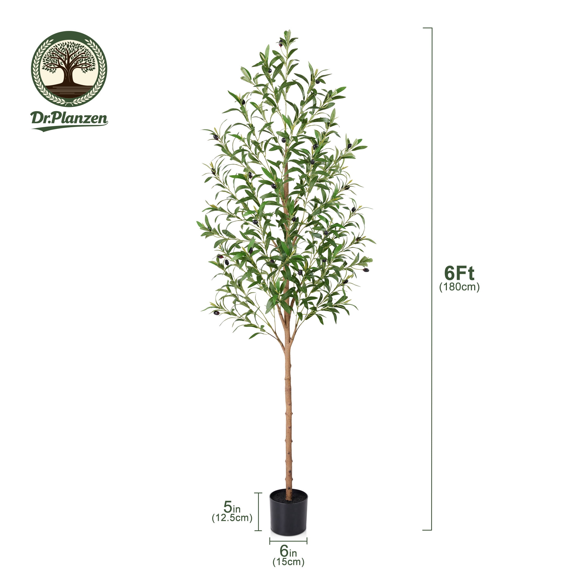 DR.Planzen Artificial Olive Tree 6 ft Tall Faux Floor Plant in Black Pot - Realistic Greenery with Adjustable Branches and Fruits - Indoor Home Office Decor for Living Room Apartment Workspace