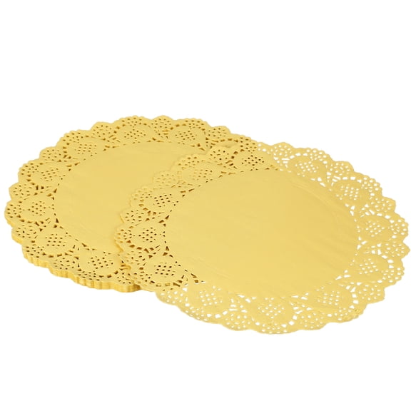 Uxcell 50Pcs Paper Doilies, 10.5" Lace Doilies Round Paper Placemats for Dessert Cake Wedding Birthday Party Decorations Sandwiches Restaurants, Yellow