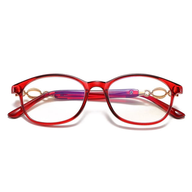 Gafas de moda para mujer con borde prensado anti luz azul con incrustaciones de metal y cómodo revestimiento de resina, gafas de borde prensado con marco grande