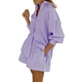 thumbnail image 2 of Women'S Summer 2 Piece Sets Striped Puff Sleeve Button Down Shirts Tops Matching Shorts Sets Casual Outfits Purple XL, 2 of 8