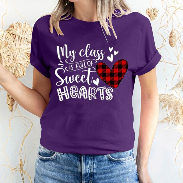 Pisexur T-shirt de la Saint-Valentin pour Femmes, Imprimé Amour, Manches Courtes, Col Rond