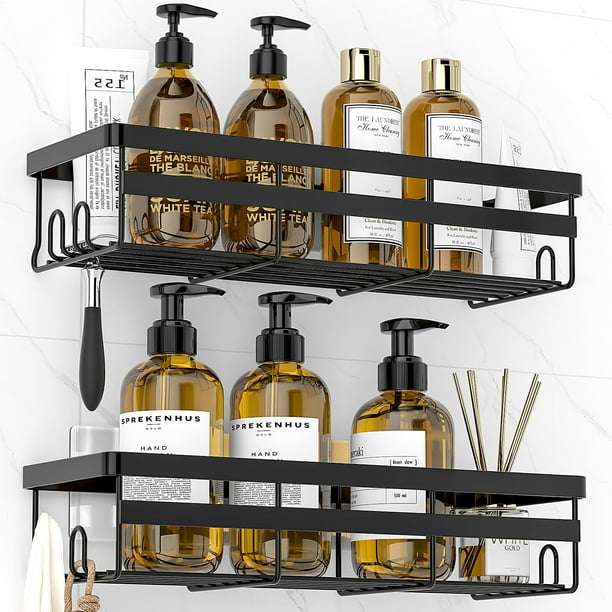 Estantería de ducha WOWBOX con adhesivo, paquete de 2 unidades, acero inoxidable, negro