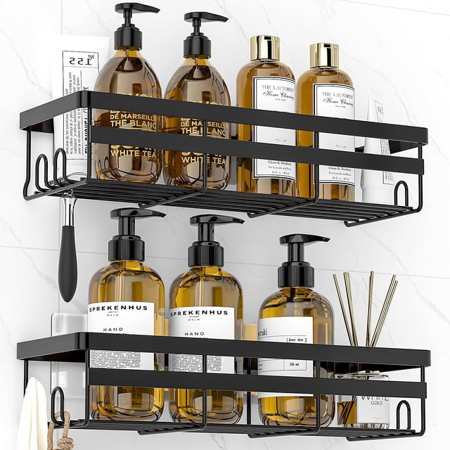 WOWBOX Paquete de 2 carritos de ducha – Estante de ducha adhesivo para colgar – Organizadores y almacenamiento de baño, estantes de ducha de acero inoxidable sin perforación para decoración del hogar,