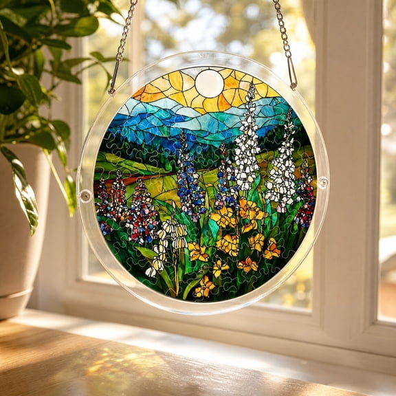 Suncatcher Puzzles For Adults, Acrylic Puzzle Suncatcher, Wildflower Stained Glass Style Hanging Ornament, Artistic Home Decor For Sunny Windows