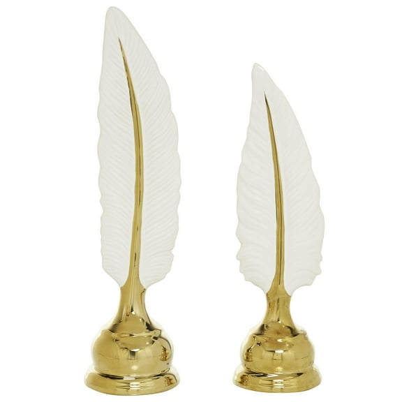 13", 15"H Gold Ceramic Feathers Bird Sculpture, by CosmoLiving by Cosmopolitan (2 Count)