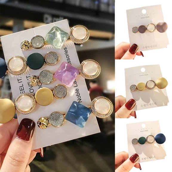 SPRING PARK Women's Round Square Hair Clips Hairpin Slide Grips Barrette Hair Accessory Gift