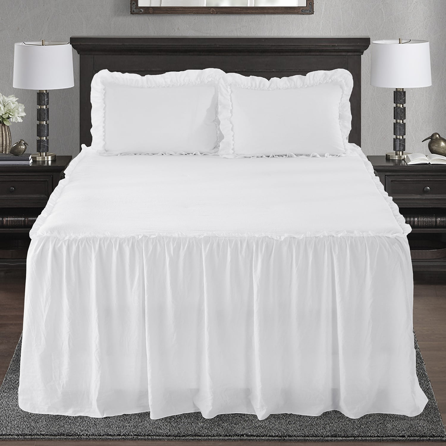 Homechoice 3-Piece Pre-washed King White Ruffle Skirt Bedspread Set ...