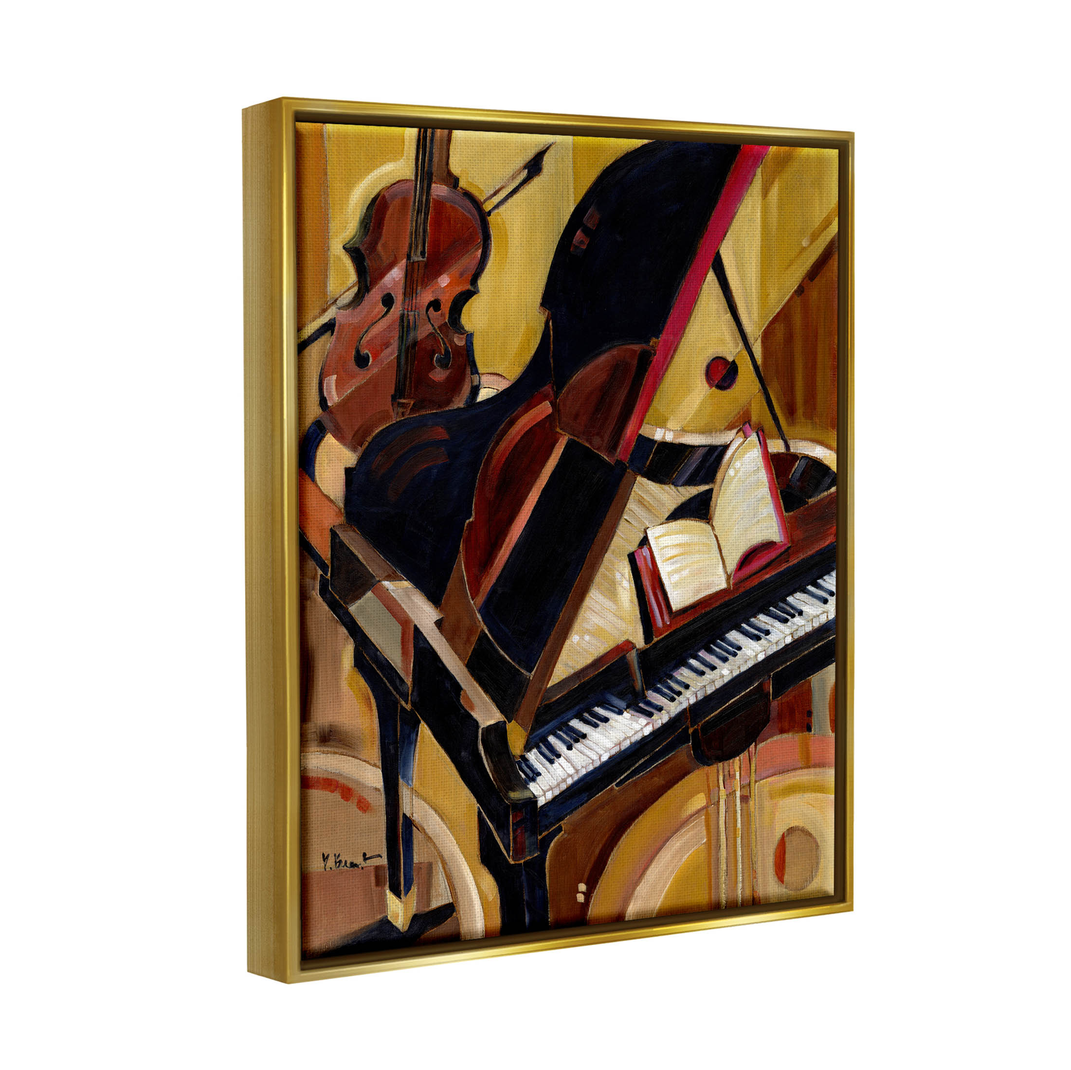 Stupell Industries Musical Instruments Modern Piano Painting Metallic Gold Floating Framed Canvas Print Wall Art, Design by Paul Brent