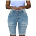 thumbnail image 2 of uublik Comfy Shorts for Women Stretchy Ripped Super Soft High Waist Jean Shorts Blue, 2 of 5