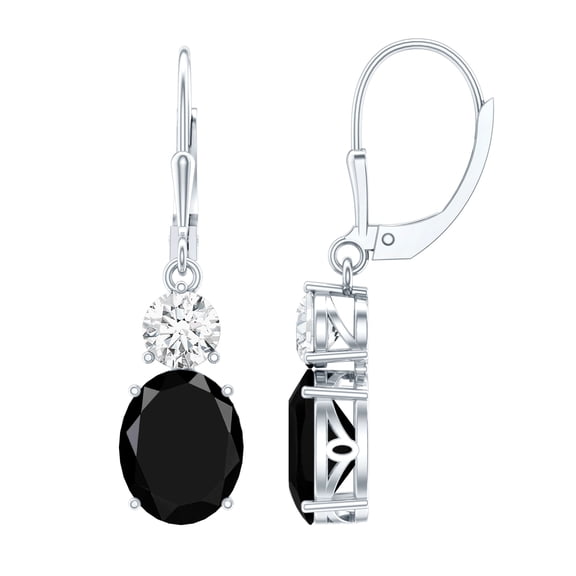 Rosec Jewels Oval Shape Lab Grown Black Diamond Drop Earrings with Moissanite for Women - 8 Carat, 10K White Gold