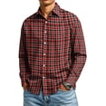 thumbnail image 2 of Button Down Flannel Shirt for Men Long Sleeve Plaid Casual Checkered Top Workwear Out Autumn Winter Soft Breathable Style Red L, 2 of 6