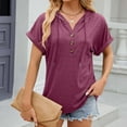 thumbnail image 6 of Wyobmus Women's Casual Summer Hoodies Rolled Short Sleeve Drawstring Hooded Tops Buttons Front V Neck Cute Pullover T-Shirts Tops S-2X Burgundy, 6 of 7