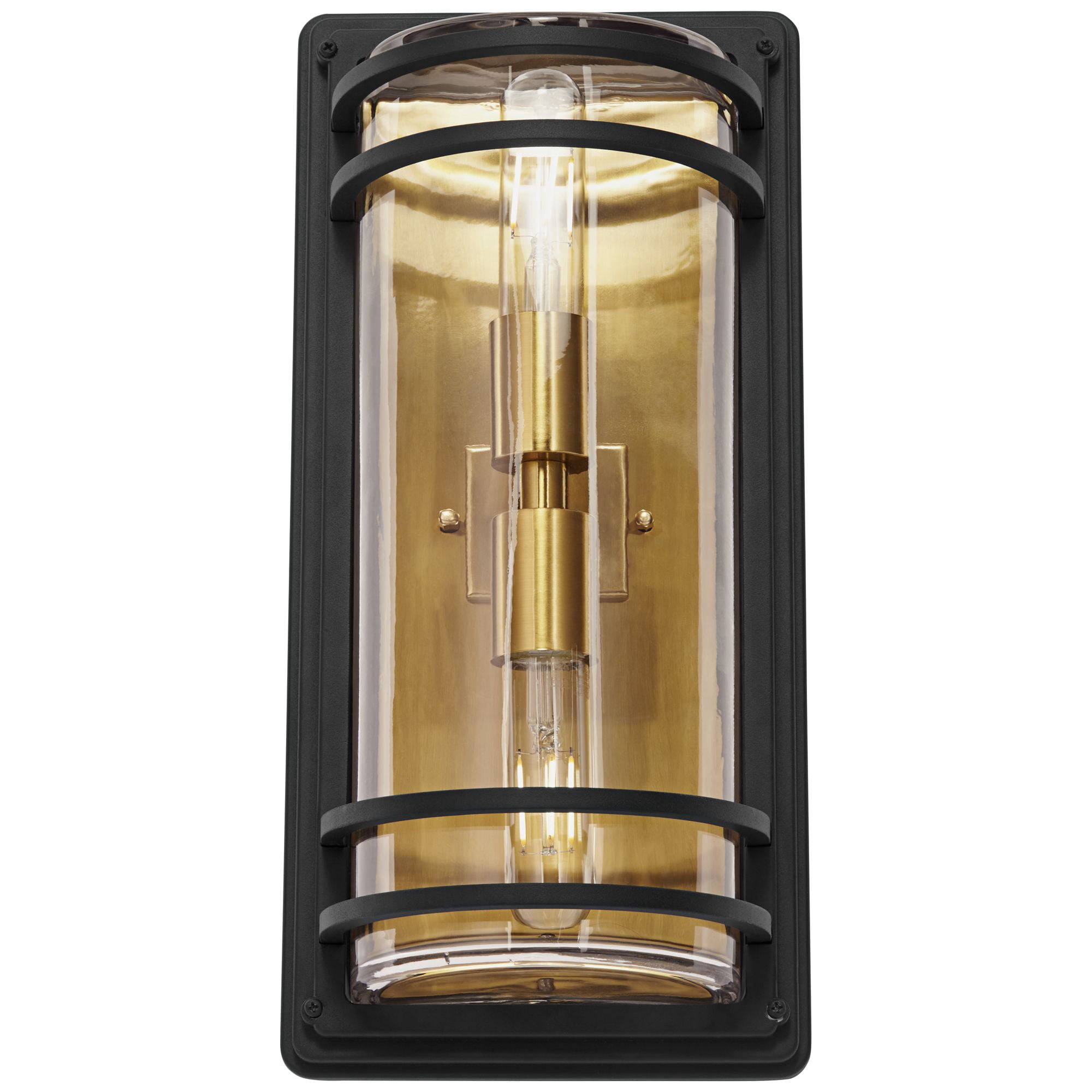 John Timberland Modern Outdoor Wall Light Fixture Black Brass 2-Light Downlight Uplight 16" Clear Glass Exterior House Porch Patio