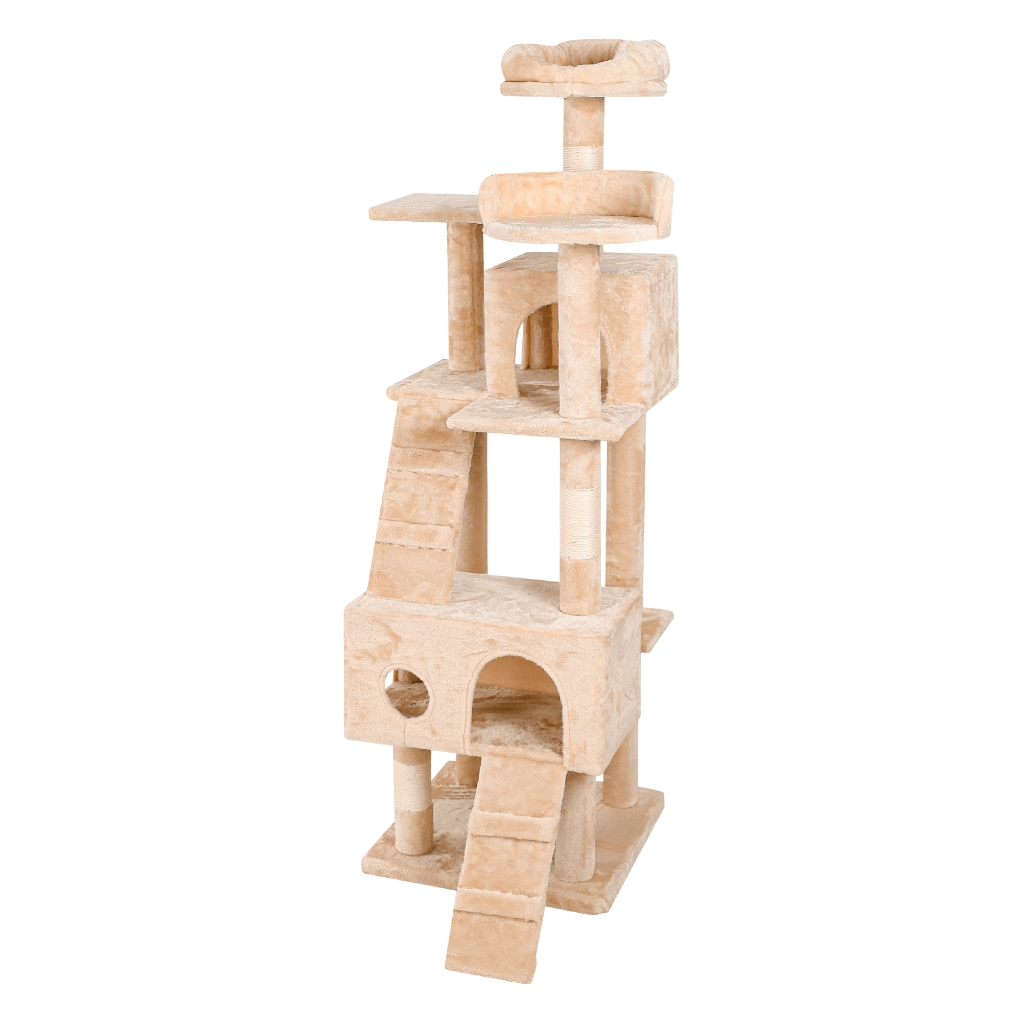 Pefilos 63" Cat Tree Tower for Indoor Cats, Multiple Cat Condo with Top Perch, Anti-Dumping, Climbing Ladder Cat Tree House, Beige Pefilos 63" Cat Tree Tower for Indoor Cats, Multiple Cat Condo with Top Perch, Anti-Dumping, Climbing Ladder Cat Tree House, Beige