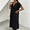 Black, variant on Caywon Women's V-Neck Midi Dress with Rolled Sleeves and 2-Button Front Detail, Relaxed Loose Cut Cotton Linen Mix Casual Summer Vacation OutCut for Teen Girls Everyday Style