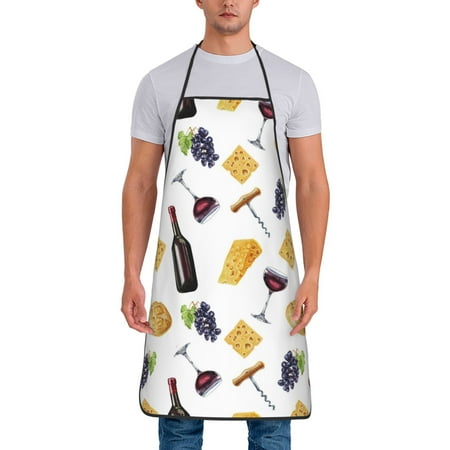 

Chef Aprons for Men and Women - Wine Cheese grape Print Oil-Resistant Bib Aprons for Cooking Waterproof BBQ Grilling Kitchen Aprons Gifts for Women and Men