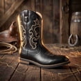 thumbnail image 2 of Men's Classic Western Cowboy Boots with Intricate Embroidery - Square Toe Roper Boots for Riding, Work & Casual Wear - Durable Leather-Look Boots with Cushioned Insole, 2 of 6