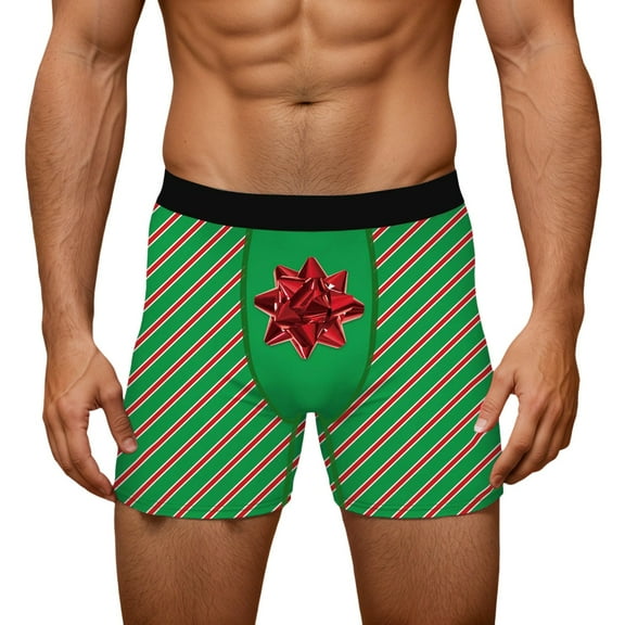 EliteGoogv Funny Boxers for Men Graphic Underwear Fun print Christmas Men Shorts Green XXXL
