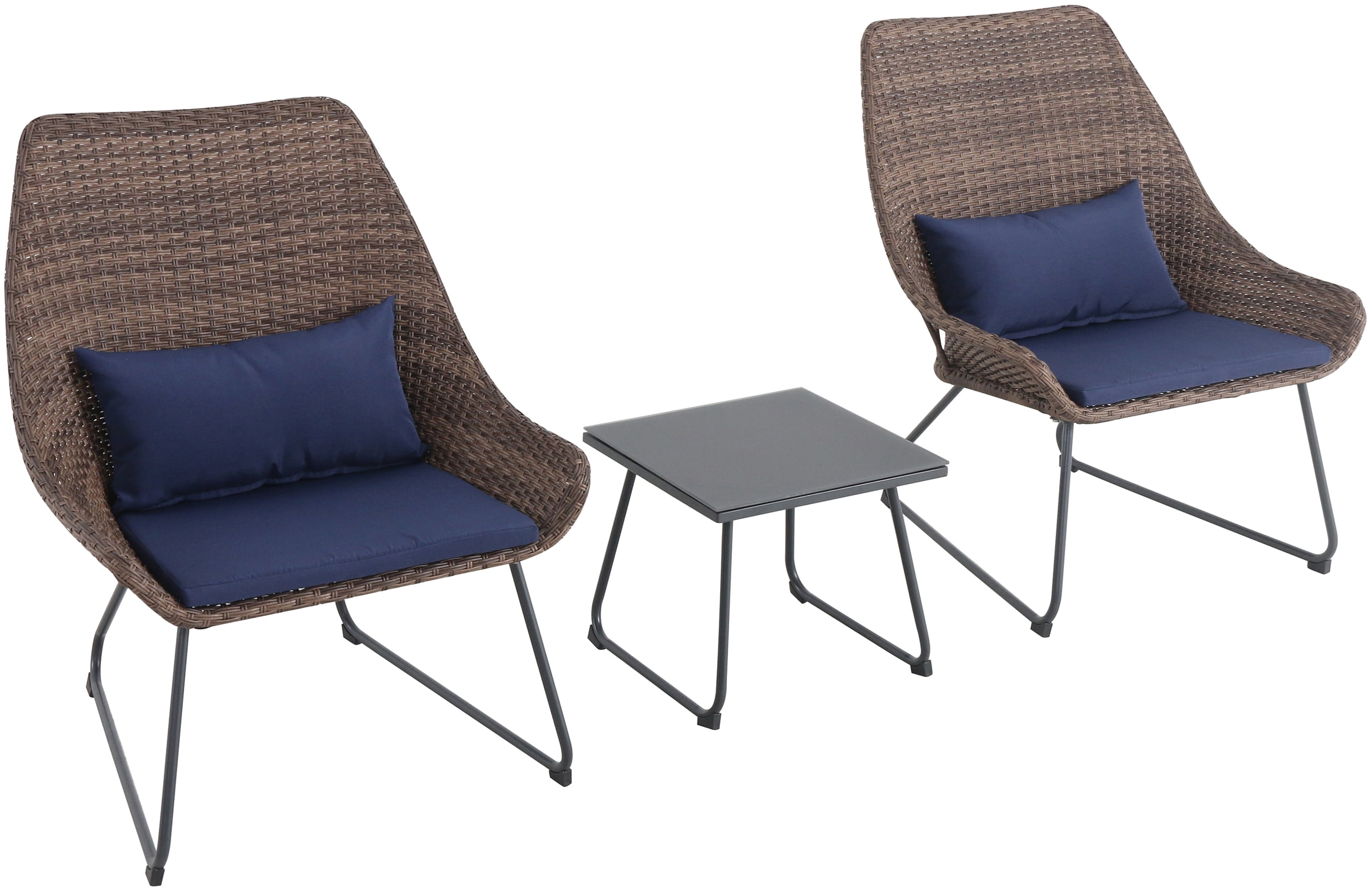 Mōd Furniture MONTK3PC-NVY Montauk 3-Piece Wicker Scoop Chat Set with Navy Cushions by Mod Furniture