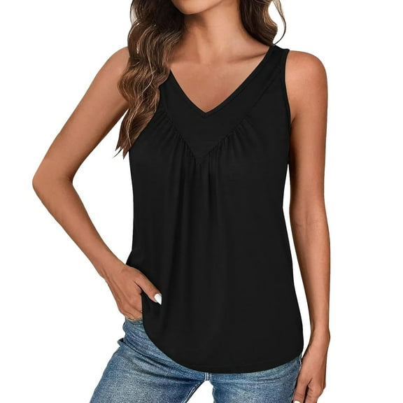Daznico Tank Tops for Women,Womens Tank Tops Loose Fit V Neck Ruched Sleeveless Tops Casual Basic Shirts,Size XXL
