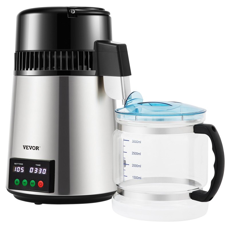 1.1 Gal Water Distiller, 0.3 Gal/H, 750W Distilled Water Maker Machine 0-99H Timing Set Temp Display