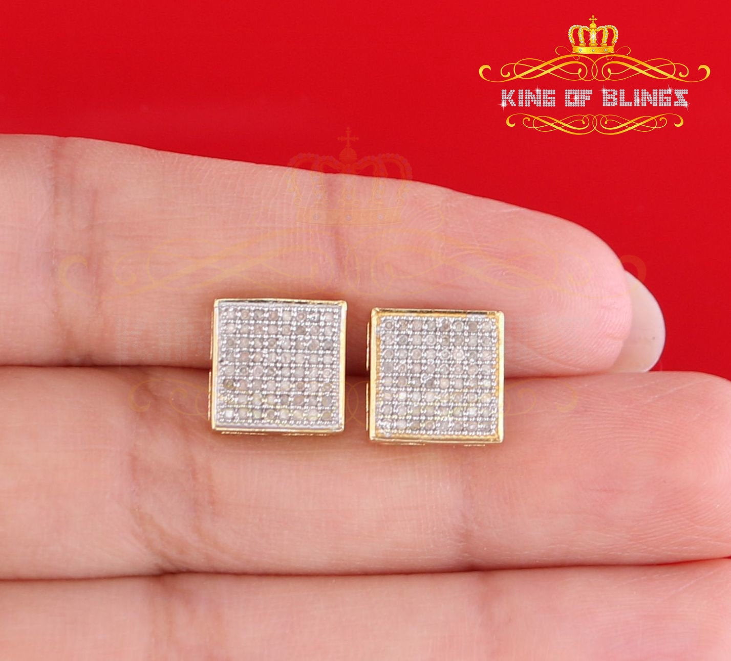 King of Bling's 925 Sterling Silver 0.33ct Diamond Real For Women's & Men's Yellow Stud Earrings