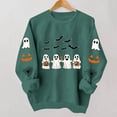 thumbnail image 6 of Xinoom Women Halloween Graphic Crewneck Sweatshirt, Ghost Pumpkin Bat Print Long Sleeve Pullover, Loose Fit Holiday Party Casual Tops for Ladies Army Green,L, 6 of 7