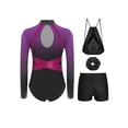 thumbnail image 4 of TTAO Gymnastics Leotards Outfits for Girls Long Sleeve Shiny Rhinestones Leotards with Shorts Scrunchie Drawstring Bag Purple 6, 4 of 5